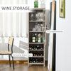 Tall Wine Cabinet, Bar Display Cupboard with 12-Bottle Wine Rack, Glass Door and 3 Storage Compartment for Living Room, Home Bar, Grey Oak