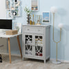 Kitchen Cabinet, Storage Cabinet, Sideboard Floor Accent Cabinet w/ 2 Glass Doors, Drawer & Adjustable Shelves for Living Room, Light Grey