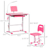 Kids Desk and Chair Set Height Adjustable Children Study Table with Tilt Desktop, LED Lamp, Drawer, Reading Board, Cup Holder, Pen Slots, Pink