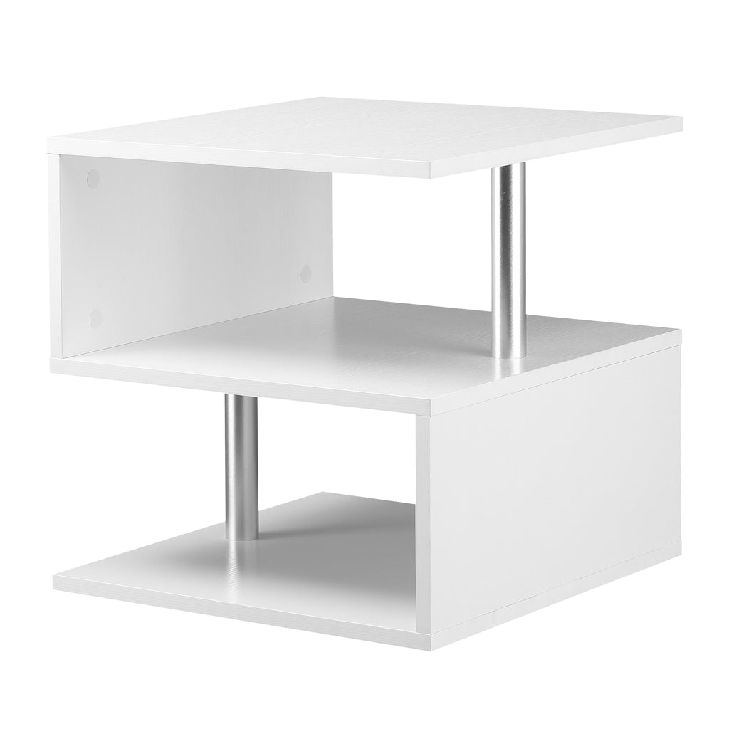 Lift Top Coffee Table Modern Designer S-Shaped Accent table 3-Tier Side Table Multi Level Accent End Table with 2 Steel Support Poles, White