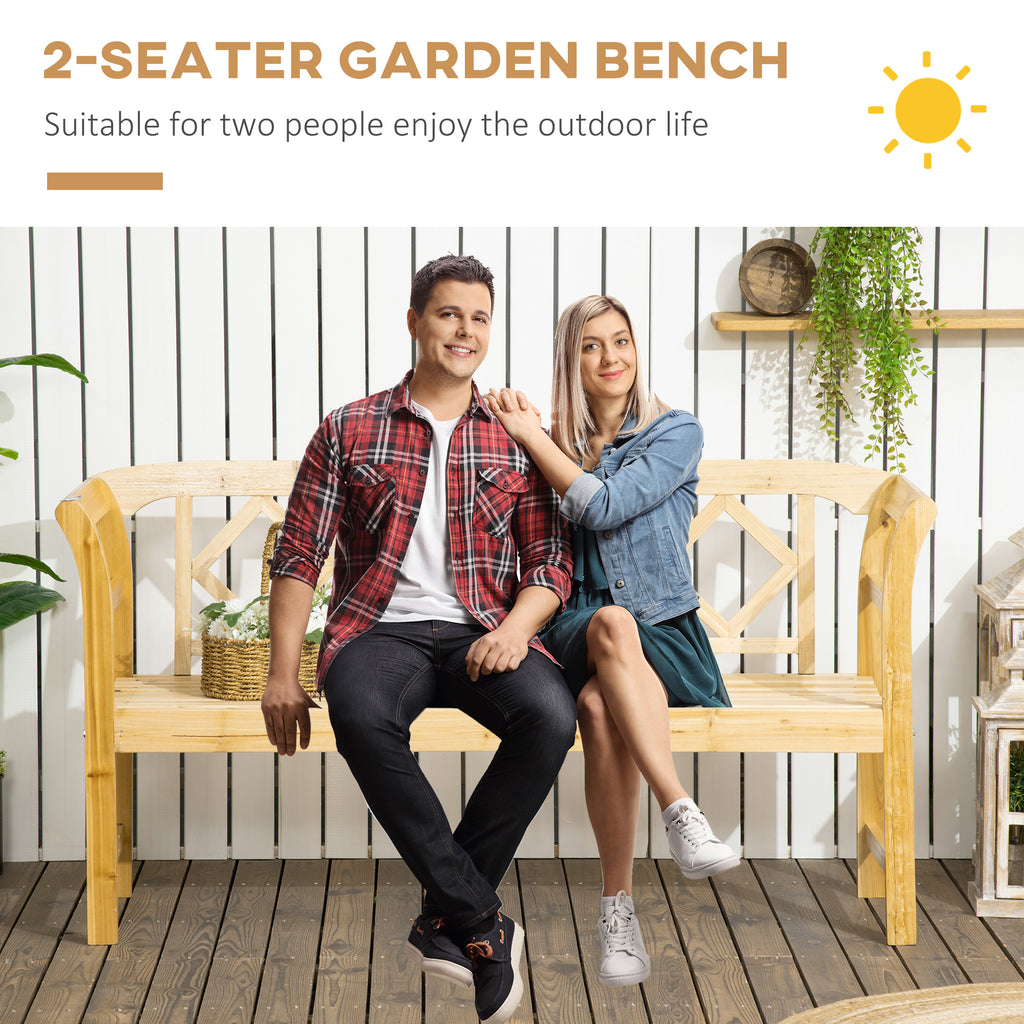 Patio Wooden Bench, Three-seater Outdoor Bench, Loveseat Chair with Stylish Pattern Backrest and Armrests for Yard, Lawn, Porch, Natural