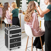 Rolling Makeup Train Case, Large Storage Cosmetic Trolley, Lockable Traveling Cart Trunk with Folding Trays, Swivel Wheels and Keys, Black