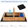 Kids Wooden Sandbox, w/ Adjustable Canopy, Seats, Plastic Basins, for Backyard