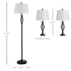 3 Pieces Table Floor Lamp Set with Metal Pole  Round Base and Fabric Lampshade  for Living Room  Dining Room  Bedroom  Black and White