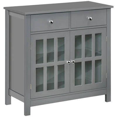 Sideboard Buffet Cabinet, Storage Cupboard with Glass Doors, Adjustable Shelf and 2 Drawers for Kitchen, Grey