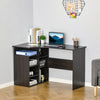 L-Shaped Corner Home Office Computer Desk, Study Table PC Workstation with Storage Shelf, Space Saving, Black Wood Grain