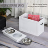 Raised Pet Feeding Storage Station with 2 Stainless Steel Bowls Base for Large Dogs and Other Large Pets  White