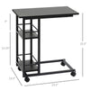 C Shaped End Table with Storage Shelves, Mobile Side Table with Wheels for Sofa Couch, Bed, Metal Frame, Black