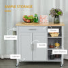 Grey Rolling Kitchen Island Cart on 360° Swivel Wheels, Wooden Kitchen Cart with Side Towel Rail and Drawer