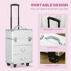 Rolling Makeup Train Case, Large Storage Cosmetic Trolley, Lockable Traveling Cart Trunk with Folding Trays, Swivel Wheels and Keys, Silver