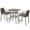 3 PCS Rattan Wicker Bar Set with Wood Grain Top Table and 2 Bar Stools for Outdoor, Patio, Poolside, Garden, Grey