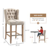 Counter Height Bar Stools Set of 2, Upholstered 26.75" Seat Height Barstools, Breakfast Chairs with Nailhead-Trim, Tufted Back and Wood Legs, Beige