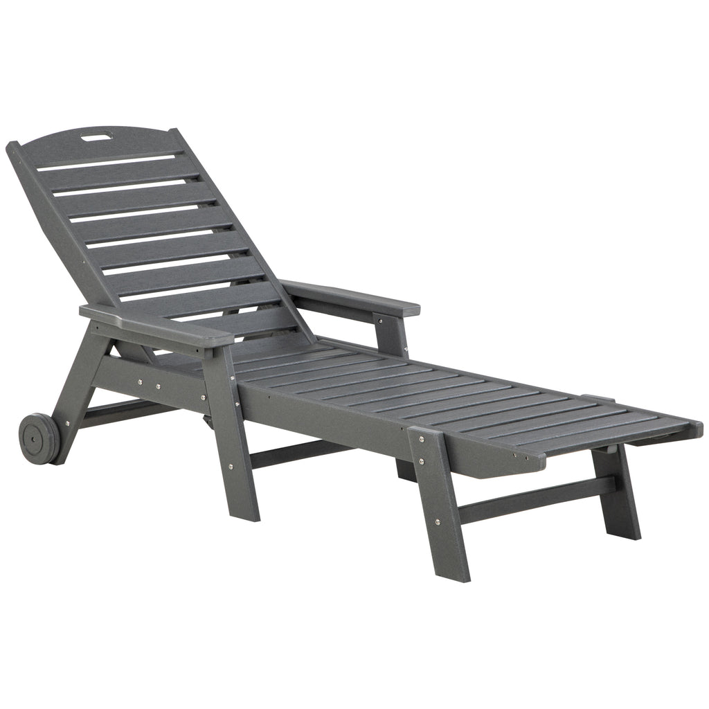 Outdoor Chaise Lounge Chair Recliner with Adjustable Back and wheels for Beach Poolside Patio Light Gray