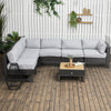 7 Piece Outdoor Patio Furniture Set, PE Wicker Sectional Sofa, Conversation Set with Thick Cushions and Wood Grain Coffee Table, Light Gray