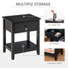 Modern Style Bedside End Table with Drawer and Storage Shelf for Bedroom, or Living Room, Black