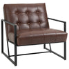 Mid-Century Modern Accent Chair Faux Leather Sofa Button Tufted Armchair with Metal Frame, Brown