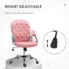Ergonomic Office Chair Vanity Middle Back Office Chair Tufted Backrest Swivel Roller Task Chair With Height Adjustable And Armrests Pink