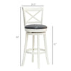 Traditional Bar Stool, 31 Inch Seat Height Barstool, Swivel PU Leather Upholstered Chair, with Cross Back and Rubberwood Frame, White