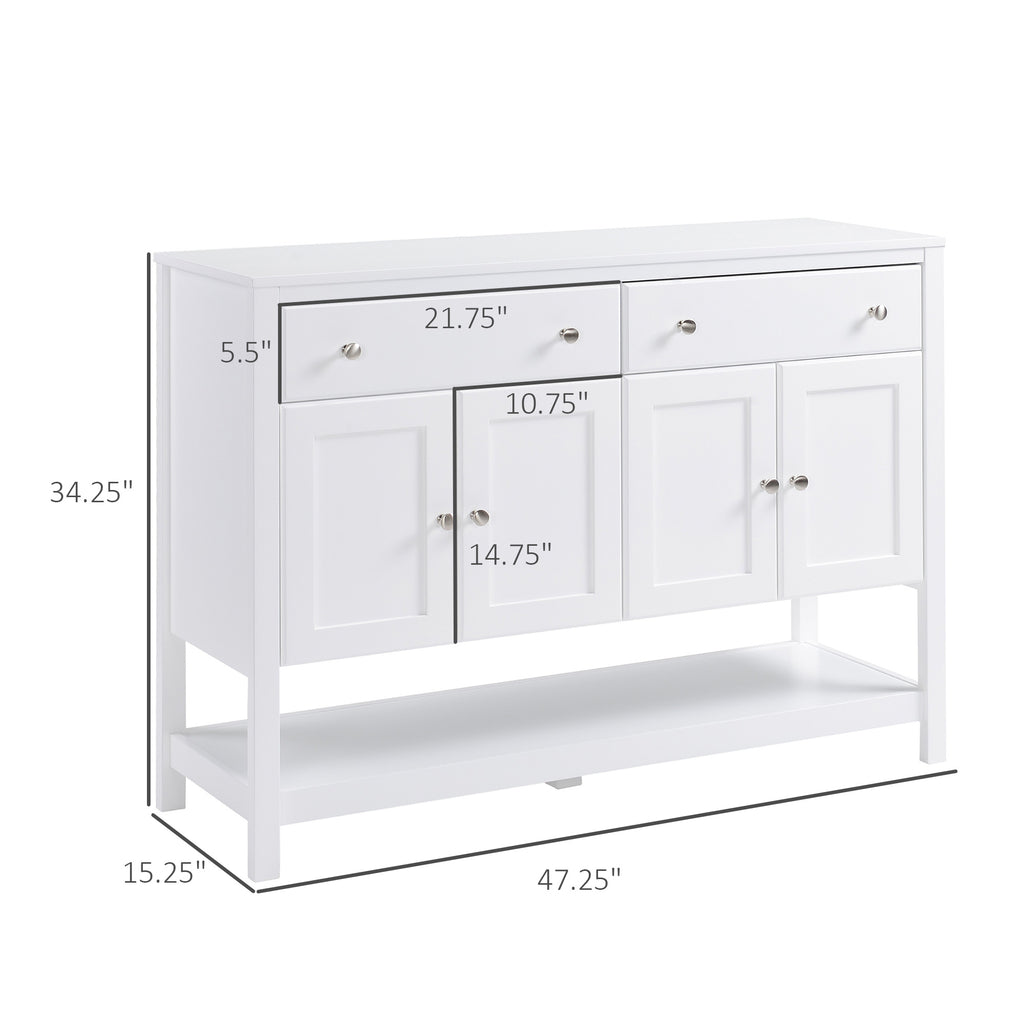 Modern Sideboard Buffet, Buffet Cabinet with Metal Hinge, Round Drawer Handle and Wide Cuontertop for Dining Room, Kitchen, Coffee Bar, White