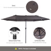 15ft Patio Umbrella Double-Sided Outdoor Market Extra Large Umbrella with Crank Handle for Deck, Lawn, Backyard and Pool, Grey