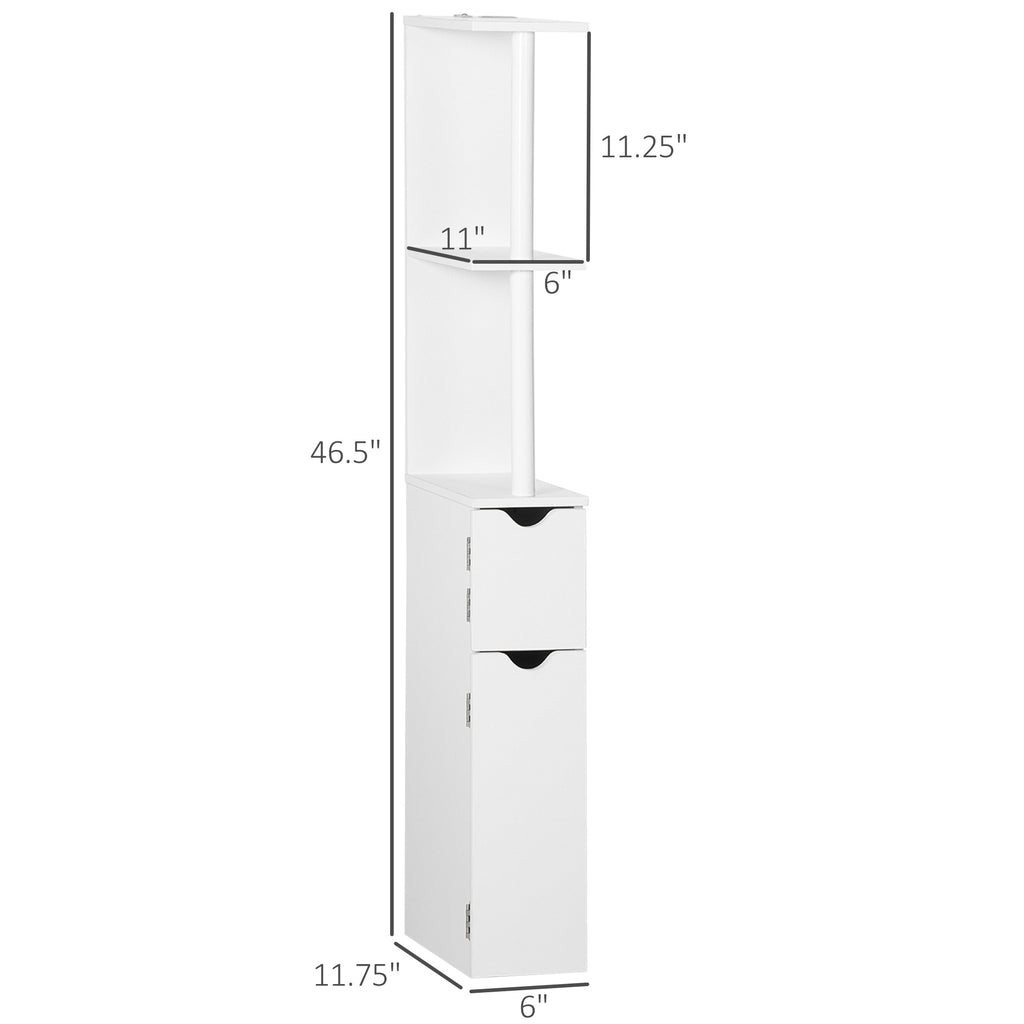 Tall Bathroom Storage Cabinet with 2 Open Shelves and 2 Door Cabinets, Freestanding Linen Tower, White