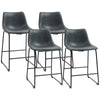 Counter Height Bar Stools, Vintage PU Leather Barstools with Footrest for Dining Room, Home Bar, Kitchen, Set of 4, Black