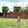 3 in 1 Kids Swing Set Double Face to Face Swing Chair & Glider Set Climbing Ladder Outdoor Heavy Duty Metal Swing Set for Backyard Playground