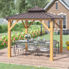 10' x 10' Hardtop Gazebo Canopy Patio Shelter Outdoor with Solid Wood Frame, Steel Double Tier Roof, Brown
