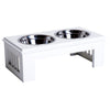 17" Durable Wooden Dog Feeding Station with 2 Included Dog Food Bowls and a Non-Slip Base White