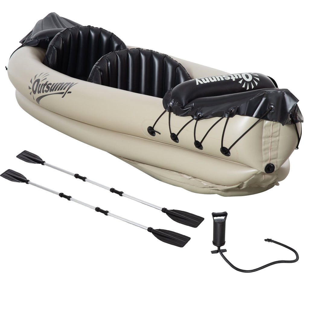 Inflatable Kayak, 2-Person Inflatable Boat, Inflatable Canoe Set With Air Pump, Aluminum Oars, Beige