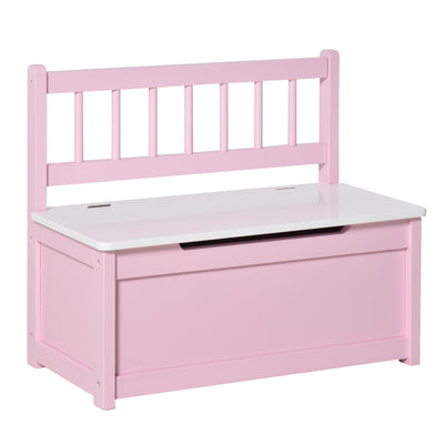 2-IN-1 Wooden Toy Box Kids Seat Bench Storage Chest Cabinet Chunk Cube with Safety Pneumatic Rod Pink