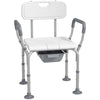 3-in-1 Shower Chair with Back and Arms, Height Adjustable Bedside Commode, Raised Toilet Seat with Non-Slip Rubber Foot Pad for Seniors, Disabled, White