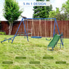 5 In 1 Metal Swing Set for Kids Outdoor, Heavy Duty Frame with Double Swings, Slide, Seesaw, Glider, for Backyard Playground