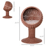 27" Hooded Wicker Elevated Cat Bed Rattan Kitten Condo Round with Cushion, Brown