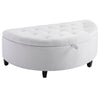 Half Moon Modern Luxurious Polyester Fabric Storage Ottoman Bench with Legs Lift Lid Thick Sponge Pad for Living Room, White
