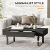 Mid-century Modern Coffee Table with Storage Drawer, Metal Sled Designed Legs and Wood Grain Surface for Living Room, Dark Grey