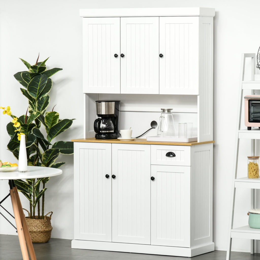 70.75" Kitchen Pantry Cabinet with Hutch Storage Cabinet Microwave Oven Stand with Drawer, White/Oak
