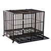 42" Heavy Duty Steel Dog Crate Kennel Pet Cage with Wheels - Brown Vein
