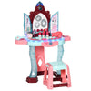 31 PCS Kids Vanity Set, Kids Dressing Table Set, Magic Glamour Princess Mirror W/ Beauty Kit, Mirror, Stool, Light & Music, for Ages 3-6, Blue+Pink