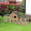 83" Wooden Rabbit Hutch Large Bunny Hutch House with Double Run, Removable Tray and Waterproof Roof for Outdoor, Natural