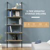 Industrial 5 Tier Ladder Shelf, Wall Mount Storage Shelves Bookcase with Metal Frame, Corner Unit, Plant Flower Rack for Balcony, Brown
