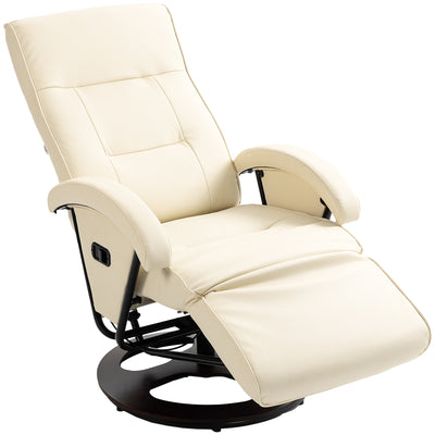 PU Recliner with Footrest, Lounge Chair with 135° Adjustable Backrest, Swivel Wood Base, Padded Seat & Armrests for Living Room, Beige