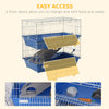 2-Tier 27" Steel Plastic Small Animal Cage Pet Rabbit Hutch Enclosure Pet Play House With 2 Doors, Platform, Ramp, Dish and Bottle, Blue