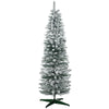 6' Snow Flocked Artificial Pencil Christmas Tree, Slim Xmas Tree with Realistic Branches and Plastic Base Stand for Indoor Decoration, Green