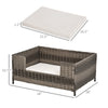 Rattan Pet Bed Raised Wicker Dog House Small animal Sofa Indoor & Outdoor with Soft Washable Water-resistant Cushion Grey