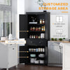72" Traditional Freestanding Kitchen Pantry Cupboard with 2 Cabinet, Drawer and Adjustable Shelves, Black