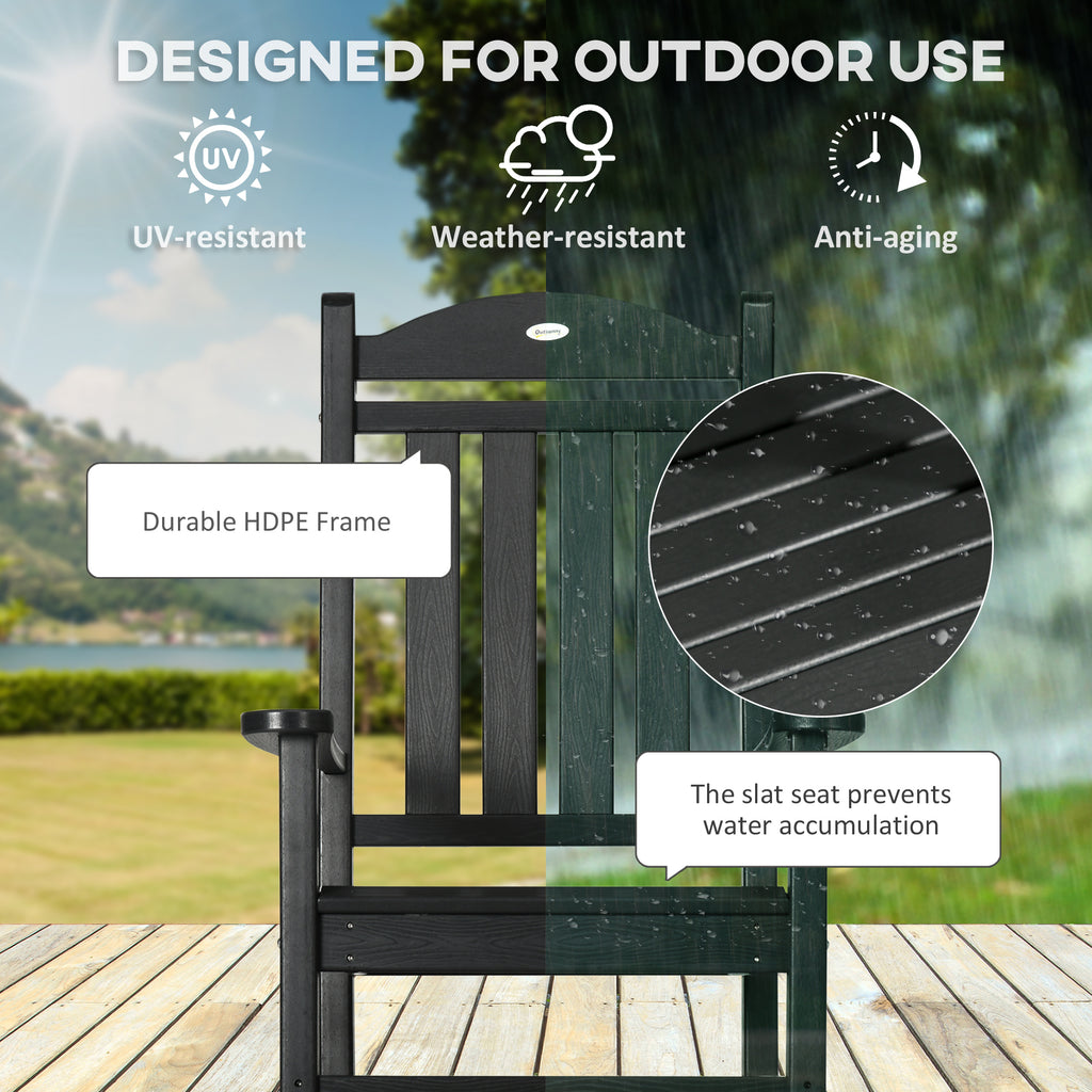 Outdoor Rocking Chairs, Traditional Porch Rocker, Fade-Resistant HDPE Rocker Chair with Slatted Design for Outdoor & Indoor Use, Black