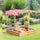 Kids Wooden Sandbox, w/ Adjustable Canopy, Seats, Plastic Basins, for Backyard