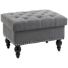 25" Storage Ottoman with Removable Lid, Button-Tufted Fabric Bench for Footrest and Seat with Wood Legs, Grey