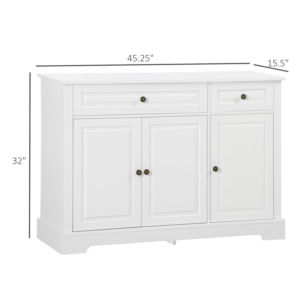 Modern Sideboard Buffet Cabinet with Storage Cupboards, 2 Drawers and Adjustable Shelves for Living Room, Kitchen, White